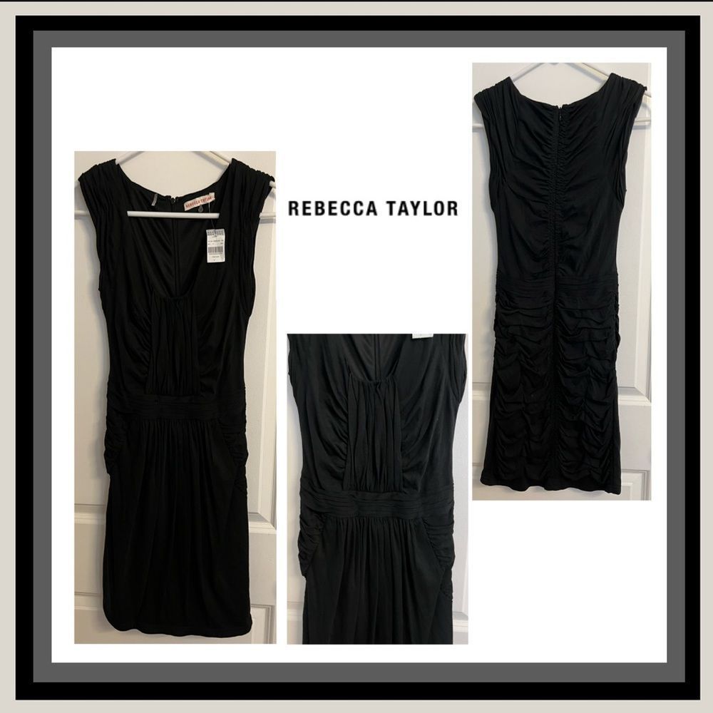 NWT Rebecca Taylor Black Ruched Fully Lined Jersey Dress Size XS